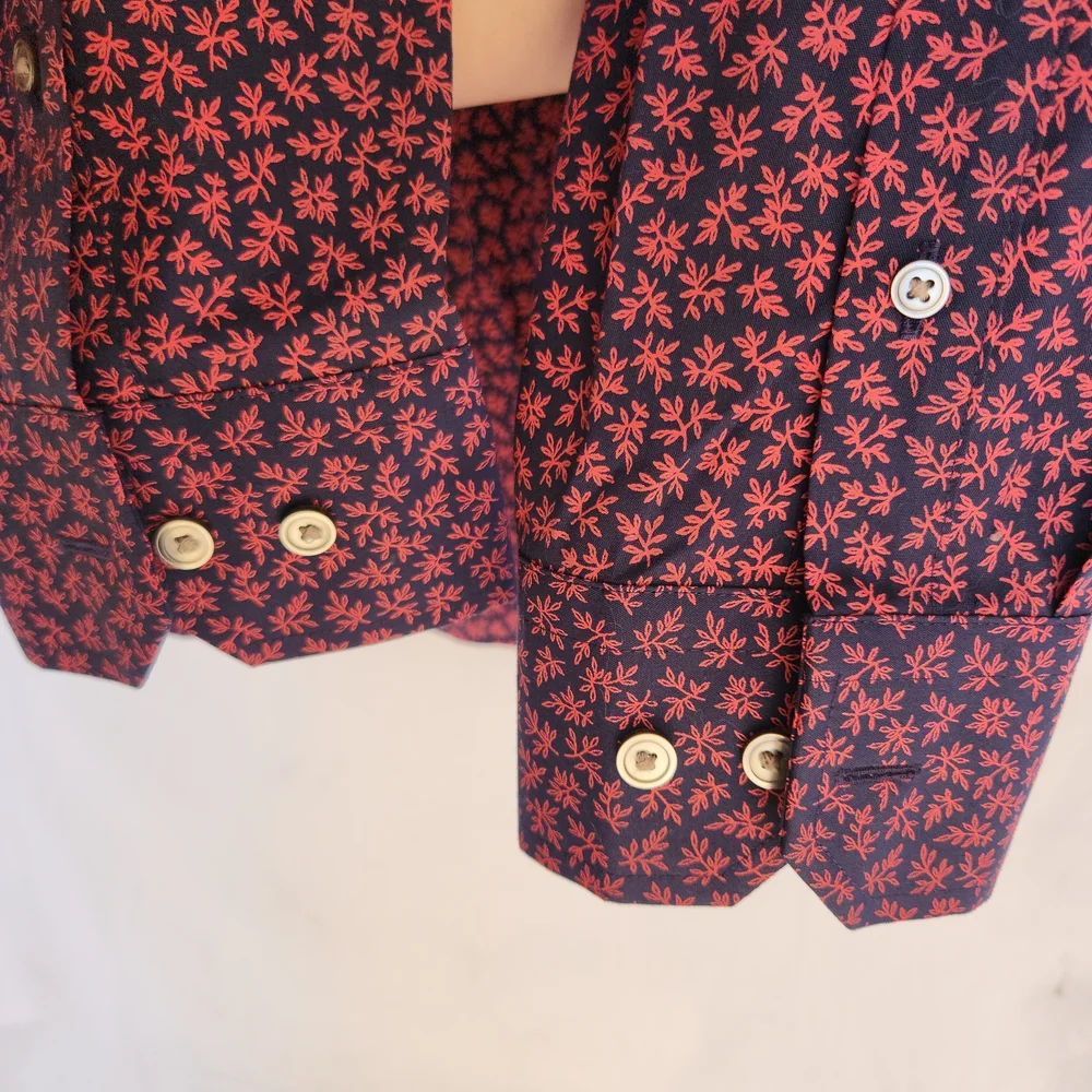 Banana Republic Navy Blue Pink Floral Non Iron Long Sleeve Dress Botton Up L Y2K